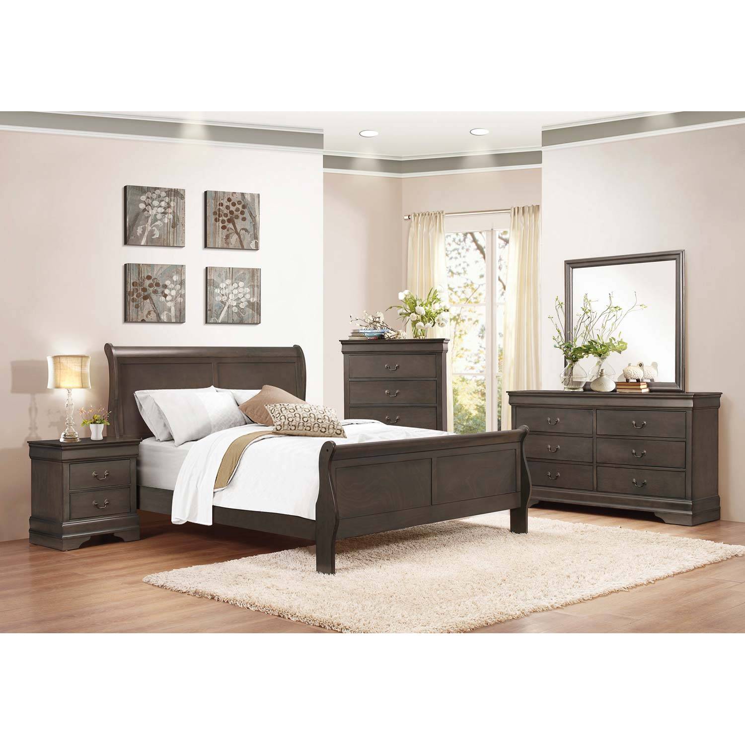 Louis Philippe Sleigh Bed (Gray) by Furniture of America