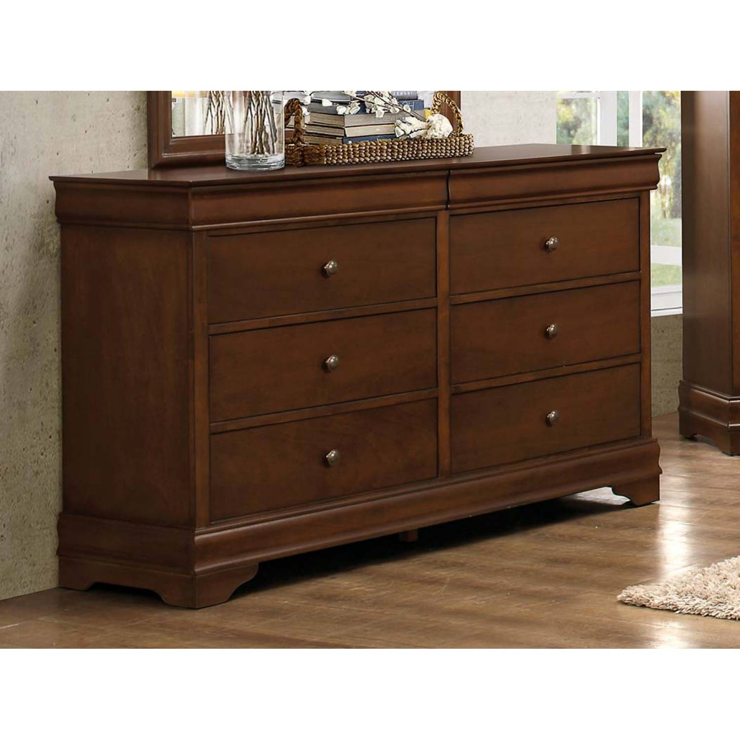 Abbeville Sleigh Dresser With Two Hidden Drawers Brown Cherry
