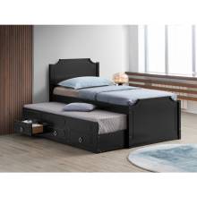 7592 BLACK Wooden Platform Bed w/ Trundle - TWIN-TWIN