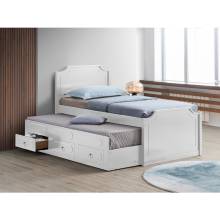 7591 WHITE Wooden Platform Bed w/ Trundle - TWIN-TWIN