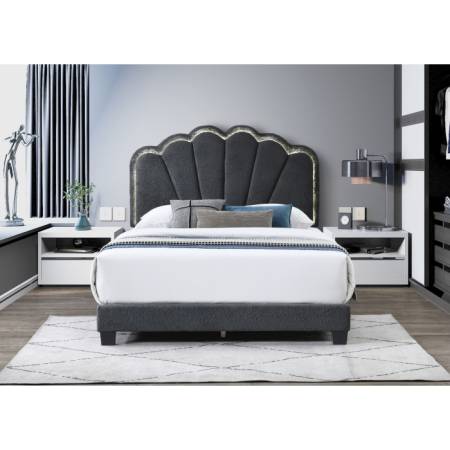 7528-TWIN DARK GRAY Fabric Shell Arch Headboard Platform Bed - TWIN