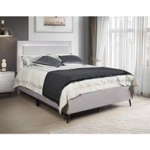 7515-EKING WARM GRAY Fabric Lattice Platform Bed - EASTERN KING