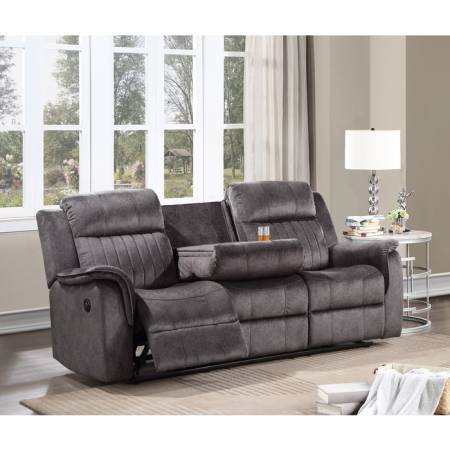 8098-SOFA DARK GRAY Fabric Power Recliners Sofa w/ Drop Down Tray