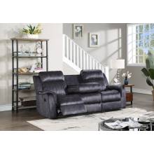 8097-SOFA BLUE GRAY Fabric Power Recliners Sofa w/ Drop Down Tray