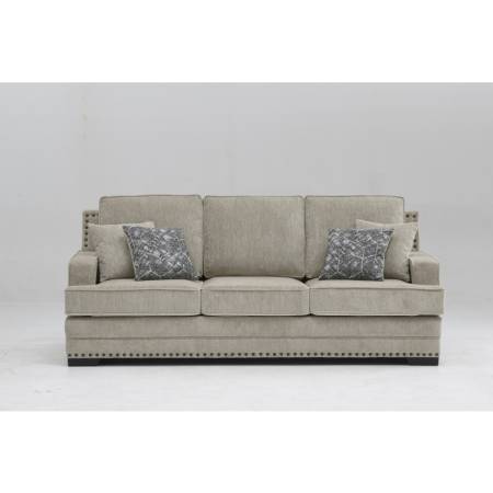 8075-SOFA TAUPE Fabric Stationary Sofa w/ 4 Pillows