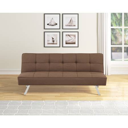 7903 BROWN Fabric Tufted Futon Bed w/ Metal Leg