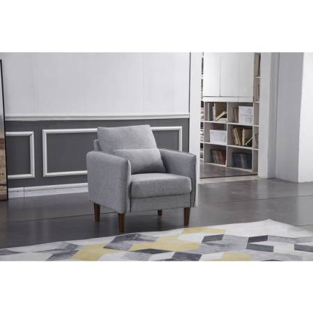 8152-CHAIR LIGHT GRAY Linen Stationary Basic Chair w/ Throw Pillow