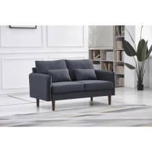 8153-LOVE BLUE GRAY Linen Stationary Basic Loveseat w/ Throw Pillows