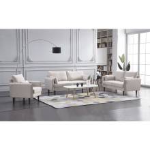 8157-3PC 3PC BEIGE Linen Stationary Basic Living Room Set w/ Throw Pillows