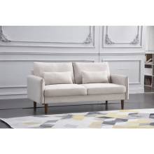 8157-SOFA BEIGE Linen Stationary Basic Sofa w/ Throw Pillows