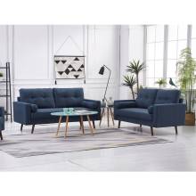 8135-2PC 2PC NAVY Linen Stationary Tufted Back Living Room Set w/ Cylinder Throw Pillows