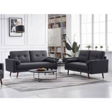 8131-2PC 2PC DARK GRAY Linen Stationary Tufted Back Living Room Set w/ Cylinder Throw Pillows