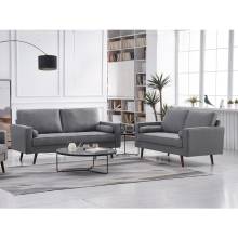 8113-2PC 2PC LIGHT GRAY Linen Stationary Tufted Seat Living Room Set w/ Cylinder Throw Pillows
