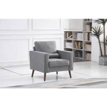 8113-CHAIR LIGHT GRAY Linen Stationary Tufted Seat Chair w/ Cylinder Throw Pillow