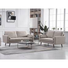 8117-2PC 2PC BEIGE Linen Stationary Tufted Seat Living Room Set w/ Cylinder Throw Pillows