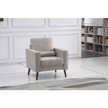8117-CHAIR BEIGE Linen Stationary Tufted Seat Chair w/ Cylinder Throw Pillow