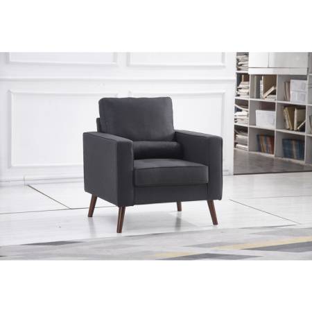 8112-CHAIR DARK GRAY Linen Stationary Tufted Seat Chair w/ Cylinder Throw Pillow