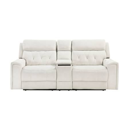 9670BE-2PWH Power Double Reclining Love Seat with Center Console, Power Headrests, Hidden Arms Cup Holders, Charging Ports and Wireless Charger