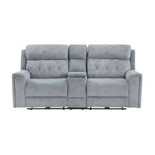 9670GY-2PWH Power Double Reclining Love Seat with Center Console, Power Headrests, Hidden Arms Cup Holders, Charging Ports and Wireless Charger