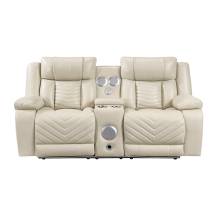 8457BEG-2PW Power Double Reclining Love Seat with Center Console, Wireless Speakers, LED and Charging Ports