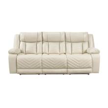 8457BEG-3PW Power Double Reclining Sofa with Center Drop-Down Cup Holders, Wireless Charger, Magazine Bag, LED and Charging Ports