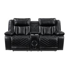 8457BLK-2PW Power Double Reclining Love Seat with Center Console, Wireless Speakers, LED and Charging Ports