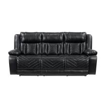 8457BLK-3PW Power Double Reclining Sofa with Center Drop-Down Cup Holders, Wireless Charger, Magazine Bag, LED and Charging Ports