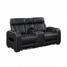 9516BLK-2PWH Power Double Reclining Love Seat with Center Console, Power Headrests, Storage Arms(Top and Side), Cup holders, Charging Ports and LED lighting