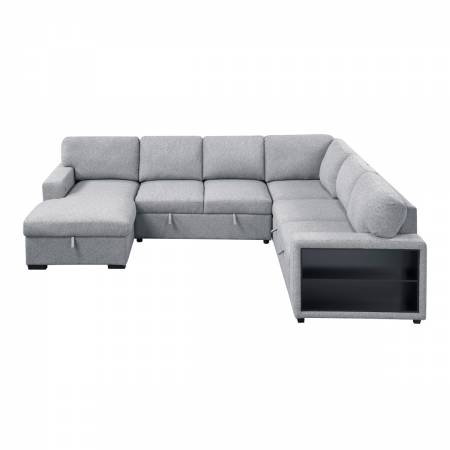 9630GY*4LC2R Sectional with Left Chaise, Pull-out Bed and Hidden Storages, Charging Ports