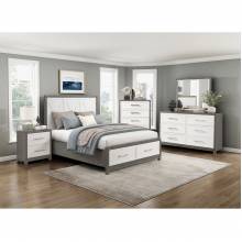 1366-1*4 4PC SETS Queen Platform Bed with Footboard Storage