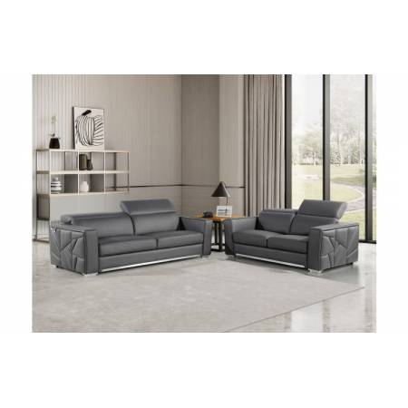 1120 - Global United Dark Grey Top Grain Italian Leather 2PC Set