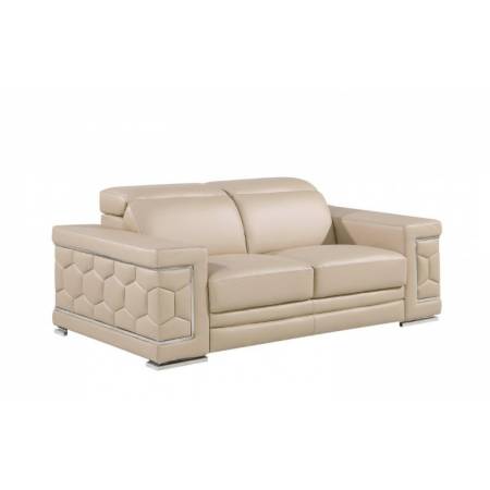 296 - Global United Genuine Beige Leather Loveseat