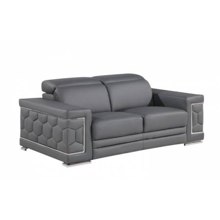 296 - Global United Genuine Gray Leather Loveseat