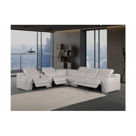 1116 - 7-PC Light Gray Italian Leather Sectional Sofa w/ 4 Power Recliners