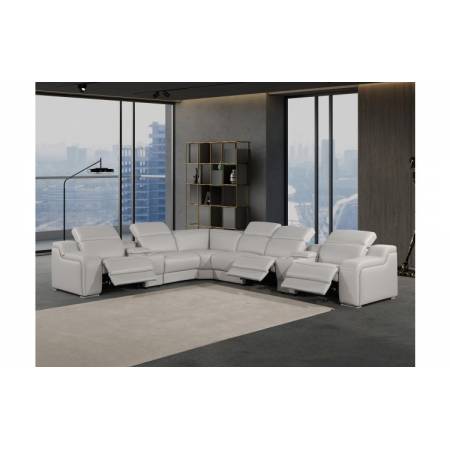 1116 - 8-PC Light Gray Italian Leather Sectional Sofa w/ 3 Power Recliners