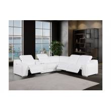 1116 - 6-PC White Italian Leather Sectional Sofa w/ 3 Power Recliners