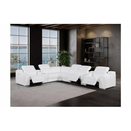 1116 - 8-PC White Italian Leather Sectional Sofa w/ 3 Power Recliners