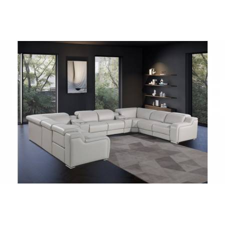 1116 - Light Gray 10-Piece 4-Power Reclining Italian Leather Sectional Sofa