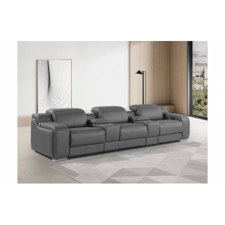 1116-DARK GRAY-5PC 3-Power Reclining Sofa With Power Headrest In Italian Leather