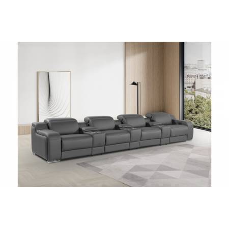 1116-DARK GRAY- 7PC 4-Power Reclining Sofa With Power Headrest in Italian Leather