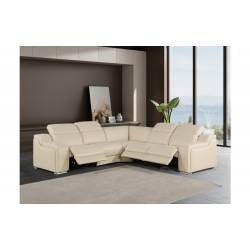1116 - 5-PC Beige Italian Leather Sectional Sofa w/ 3 Power Recliners