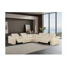 1116 - 7-PC Beige Italian Leather Sectional Sofa w/ 3 Power Recliners