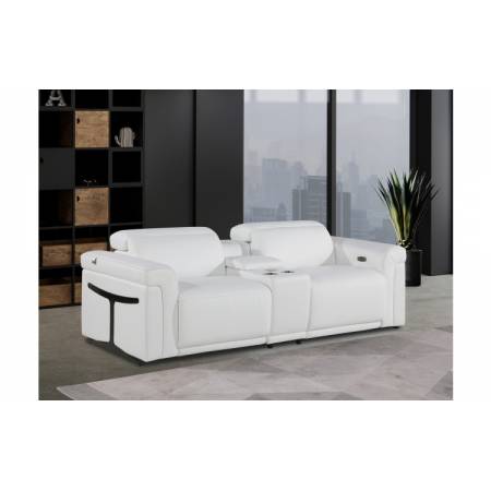 1126-WHITE- 3PC Power Reclining Loveseat With Power Headrest in Italian Leather
