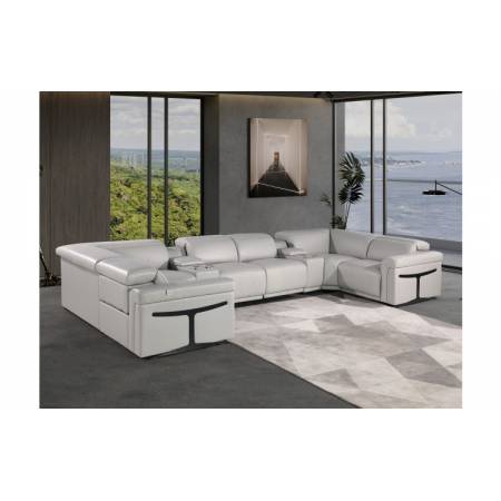 1126 - Light Gray 8-Piece 2-Power Reclining Italian Leather Sectional Sofa