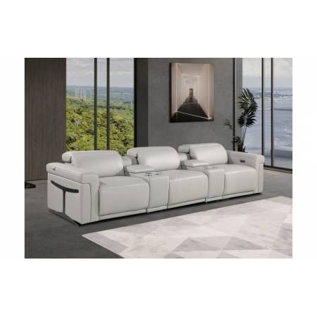 1126-LIGHT GRAY- 5PC Power Reclining Sofa With Power Headrest in Italian Leather