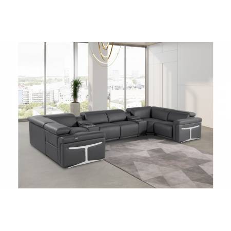 1126 - Dark Gray 8-Piece 2-Power Reclining Italian Leather Sectional Sofa