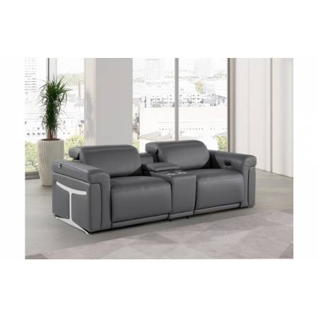 1126-DARK GRAY- 3PC Power Reclining Loveseat With Power Headrest in Italian Leather