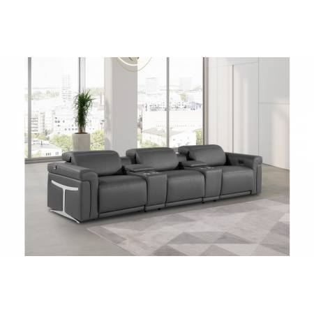 1126-DARK GRAY- 5PC Power Reclining Sofa With Power Headrest in Italian Leather