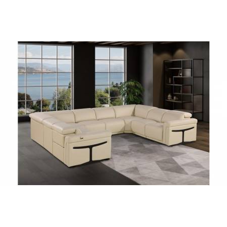 1126 - Beige 8-Piece-No Console 4-Power Reclining Italian Leather Sectional Sofa