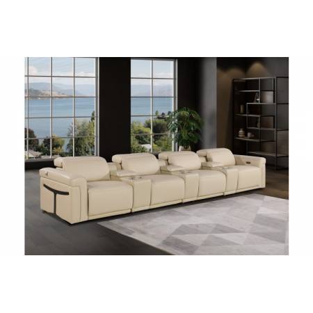 1126-BEIGE- 7PC Power Reclining Sofa With Power Headrest in Italian Leather